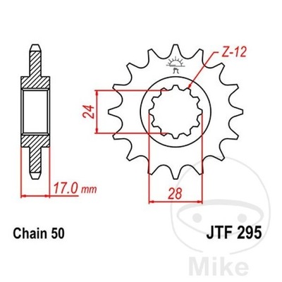 ЗУБЧАТКА ПЕРЕДНЯЯ JT F295-16, 16Z, РАЗМЕР 530