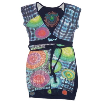 DESIGUAL Kolorowa Sukienka we Wzory Logo r. M 38