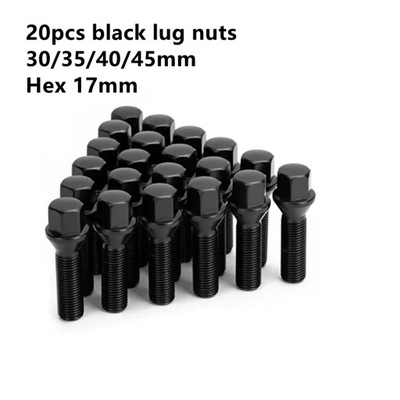 20PCS M14X1.25/M14X1.5 BLACK LUG BOLTS 17 HEX