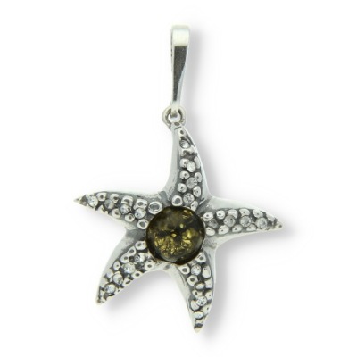 SREBRNY WISIOREK ROZGWIAZDA Z BURSZTYNEM