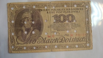 Banknot 100 marek polskich 1919 skasowany
