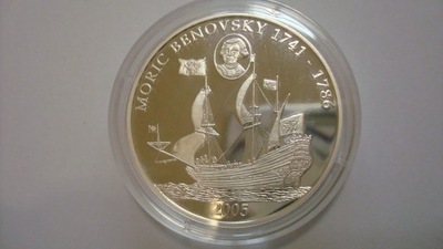 Moneta Liberia 10 dolarów 2005 żaglowiec Benovsky srebro