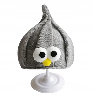 Dzianinowa czapka dla niemowląt dzieci z oczami śmieszna szara