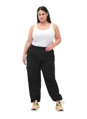 ZIZZI LUŹNE SPODNIE CARGO CZARNE REGULOWANE PLUS SIZE 382A 48