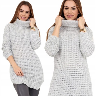 SWETER TUNIKA GOLF CIEPŁY UNI SZARY 2235