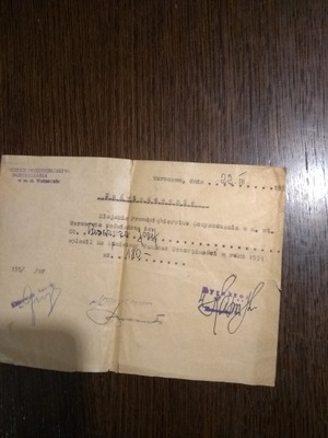 zaświadczenie MPO Warszawa z 1951 r.