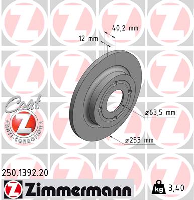 ZIMMERMANN FORD FIESTA MK7 253 MM DISKAI GAL. 250.1392.20 