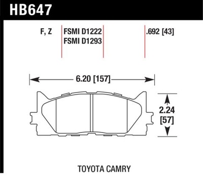 HB647F.692 HAWK HPS ZAPATAS LEXUS ES350 TOYOTA AVALON CAMRY  