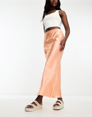 Luxe pomarańczowa satynowa spódnica maxi S