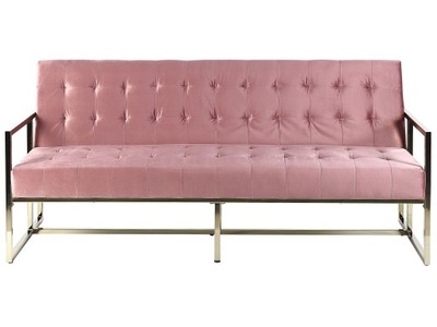 Sofa rozkładana welurowa pikowana różowa