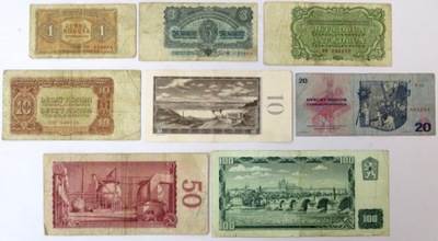 Lot Czechosłowacja: zestaw 8 szt. x banknoty czechosłowackie