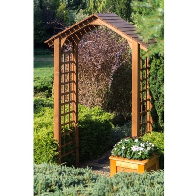 Pergola z dachem dwuspadowym, lazura olcha