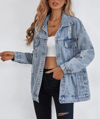 KURTKA JEANSOWA OVERSIZE PRZETARCIA JEANS M