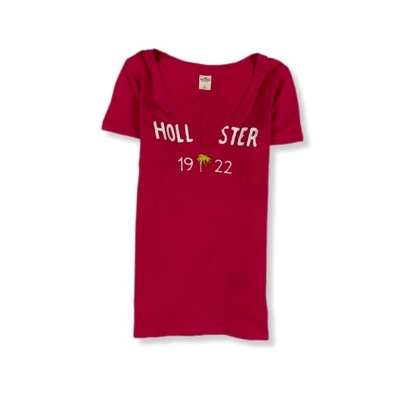 Hollister T-Shirt Koszulka Damska V-neck Różowa 1922 Logo Unikat Klasyk L