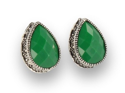 Klipsy do uszu srebrne z zielonym kryształem