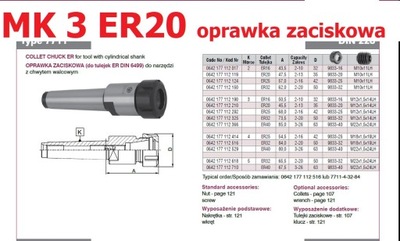 MK3 ER20 OPRAWKA ZACISKOWA DO TULEJEK ER 20 MORSA 3 JAKOŚĆ POLSKA ORYGINAŁ