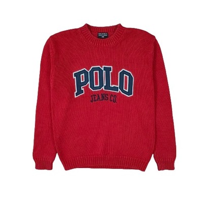 POLO JEANS Sweter w Jodełkę Czerwony Logowany r. S/M