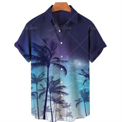 Koszula hawajska nadruk z palmą z krótkim rękawe