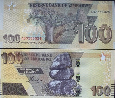 Banknot 100 dolarów 2020 ( Zimbabwe )