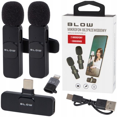 BEZPRZEWODOWE MIKROFONY KRAWATOWE USB-C Z ADAPTEREM LIGHTNING 20M ZASIĘG