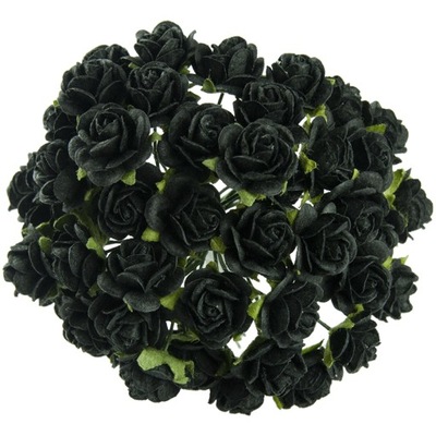 Kwiaty papierowe Czarne różyczki 25mm 25szt