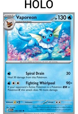 Karta Pokemon Vaporeon (MEW 134) 134/165 Holo