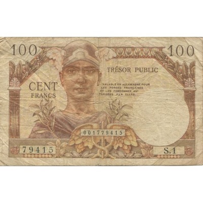 Francja, 100 Francs, 1955-1963 Treasury, 1955, VF(