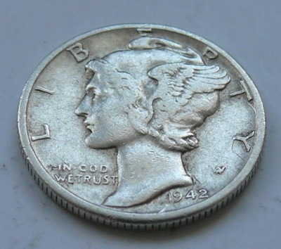 USA - 10 CENTÓW ONE DIME LIBERTY 1942 D MERKURY Ag