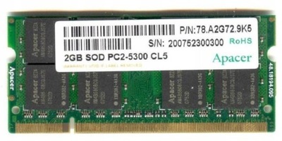 OKAZJA DDR2 APACER 2GB SOD PC2-5300 CL5 , 667MHz