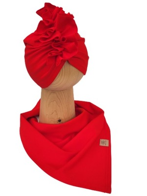 Zestaw Czapka Turban + Chusta Czerwony 52-55cm