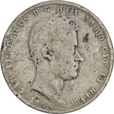 19.SARDYNIA, KAROL ALBERT, 5 LIRÓW 1844 P