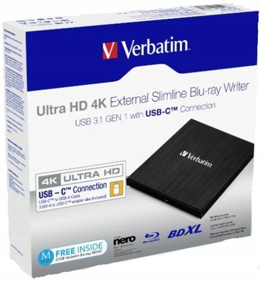 Nagrywarka BD-R Blu-Ray VERBATIM USB-C 4K NERO 43888