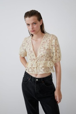 ZARA ŚLICZNA BLUZKA TOP ORGANZA Z FALBANKA 5039912