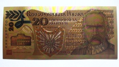 20 zł Józef Piłsudski - banknot pozłacany