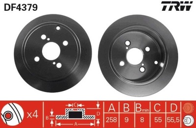 2X DISCO DE FRENADO TOYOTA PARTE TRASERA COROLLA 1,4-1,8 02-07 DF4379  