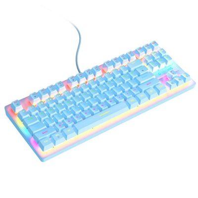 Mechaniczna klawiatura do gier z podświetleniem, 87 klawiszy w kolorze niebieskim