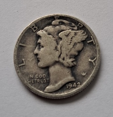 USA 10 centów 1942r. Mercury Srebro BCM