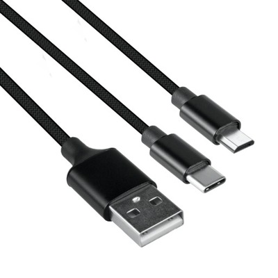 Przewód USB 2.0, 2 w 1, USB A / USB C + microUSB, czarny, 1 m