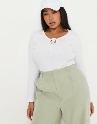 BIAŁA BLUZKA WIĄZANIE PRĄŻKI DŁUGI RĘKAW MISSGUIDED 52