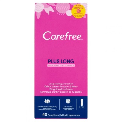 CAREFREE PLUS LONG WKŁADKI HIGIENICZNE FRESH SCENT - ŚWIEŻY ZAPACH-40SZT