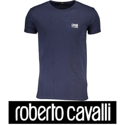 T-shirt męski ROBERTO CAVALLI CLASS Granatowy Slim Fit r. XL