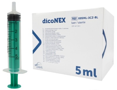 STRZYKAWKA 3-CZĘŚCIOWA TRZYCZĘŚCIOWA ZARYS DICONEX LUER 100 SZTUK - 5 ML