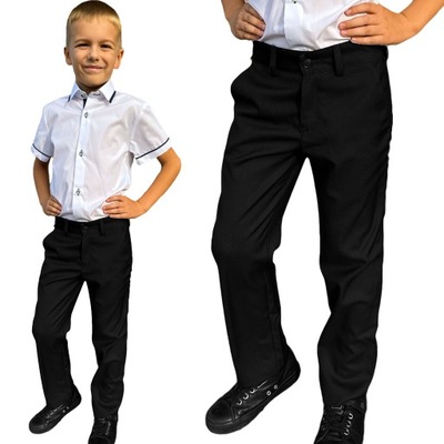 Spodnie eleganckie na komunie dla chłopca SZEROKI PAS czarny Koszulland 140