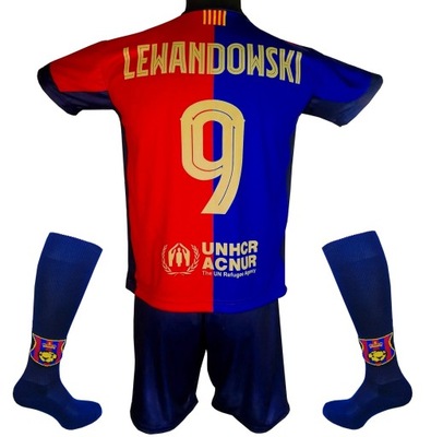 Komplet piłkarski Lewandowski Barcelona koszulka spodenki getry :: 134 cm