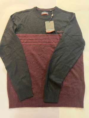 Sweter marki PIERRE CARDIN w paski bordo okazja cenowa XXL T11