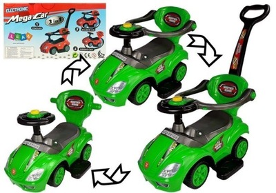 Jeździk z Pchaczem Mega Car 3w1 Zielony Zabawka Dla Dzieci