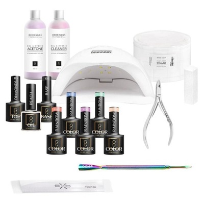 Zestaw do manicure - Lampa UV LED Glow X 54W + 5 lakierów OCHO NAILS