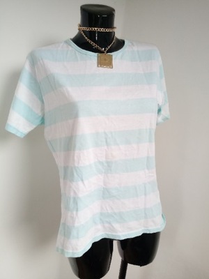 Biała letnia bluzka t-shirt paski niebieski S M 36 100% bawełna bawełniany