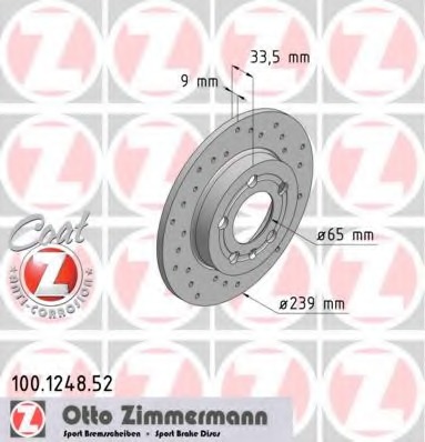 ZIMMERMANN SPORT VW GOLF IV 239MM ГАЛЬМІВНІ ДИСКИ ЗАД 100.1248.52