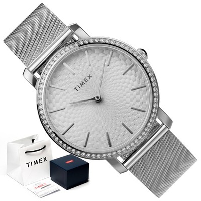 ZEGAREK DAMSKI Timex SREBRNY MESH SWAROVSKI